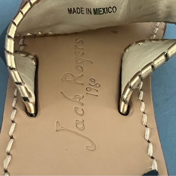 Jack Rogers Nantucket Midnight Blue Gold Leather Whipstitch Flat Sandals - Picture 9 of 9